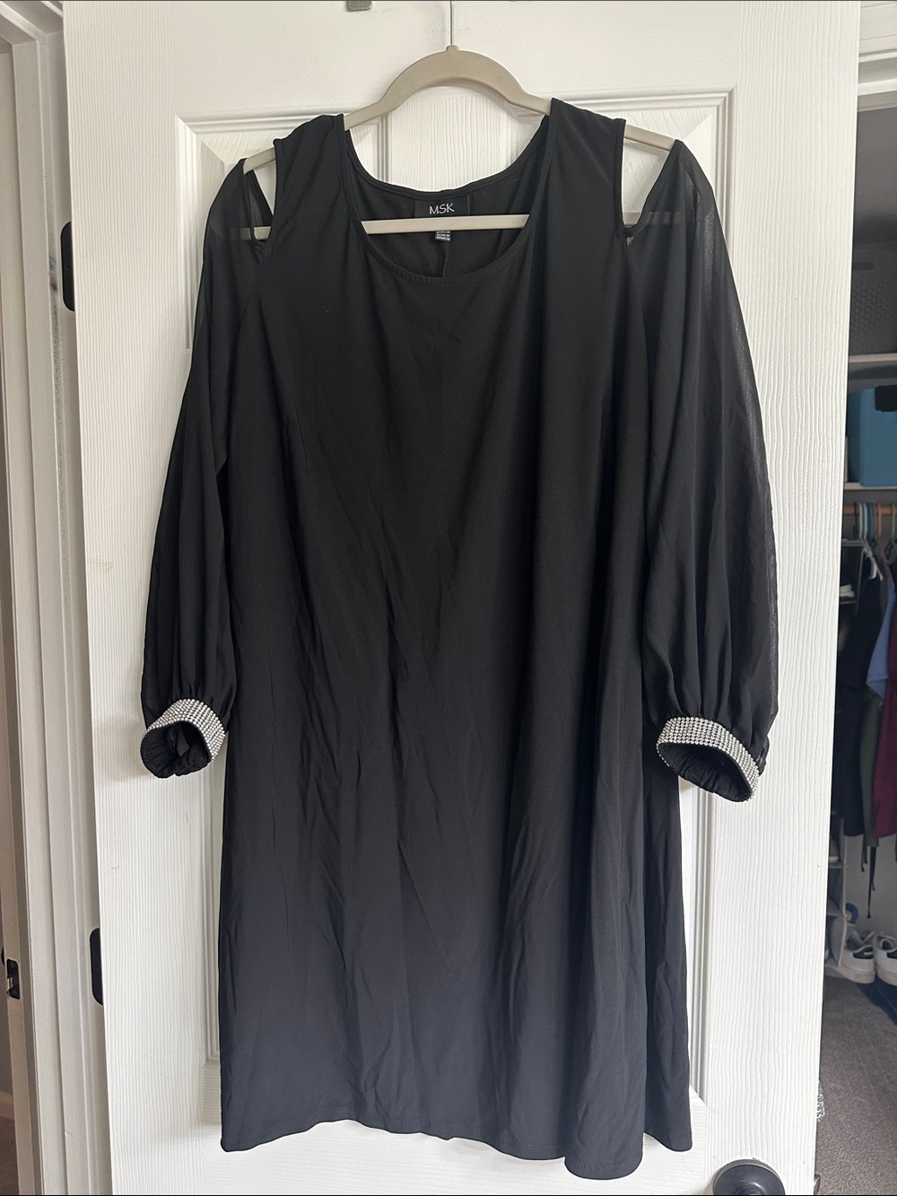MSK Black Cold-Shoulder Midi Dress with Rhinestone Cuffs